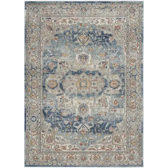 Ivory And Blue Oriental Power Loom Non Skid Area Rug Photo 2