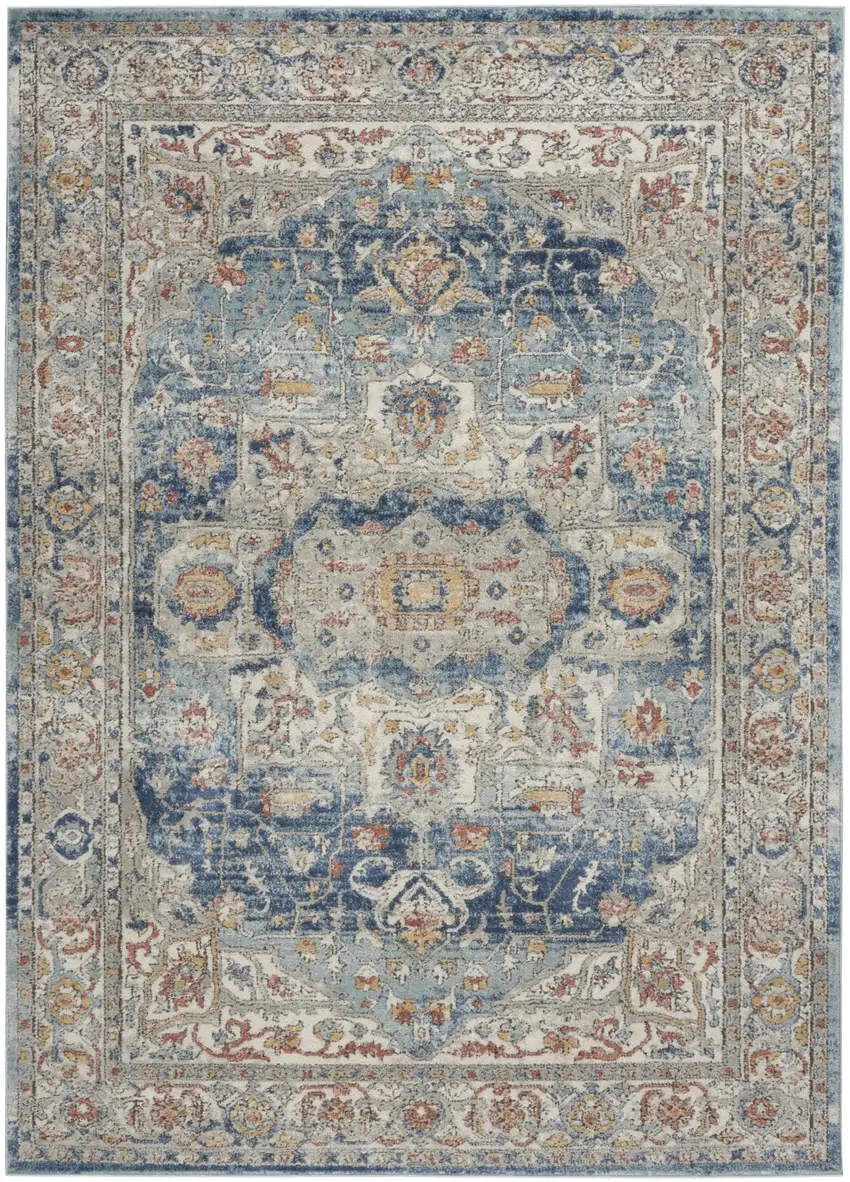 Ivory And Blue Oriental Power Loom Non Skid Area Rug Photo 2