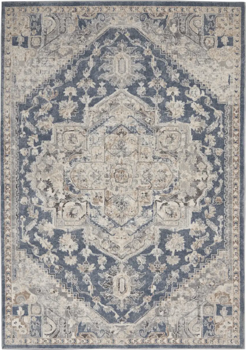 Ivory And Blue Oriental Power Loom Non Skid Area Rug Photo 1