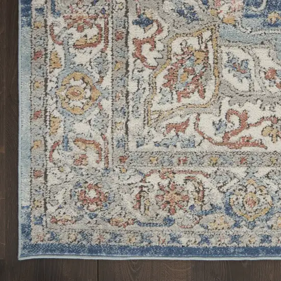 2' X 8' Ivory And Blue Oriental Power Loom Non Skid Runner Rug Photo 9