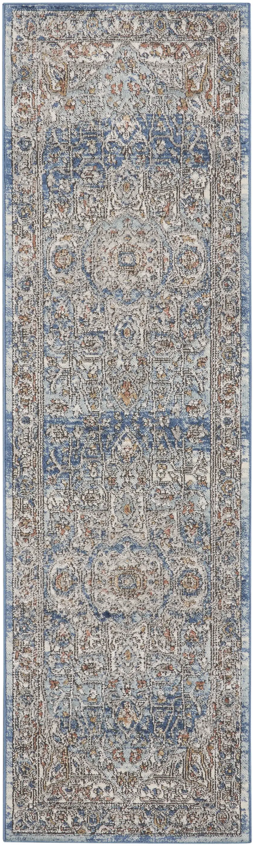 Ivory And Blue Oriental Power Loom Non Skid Runner Rug Photo 1