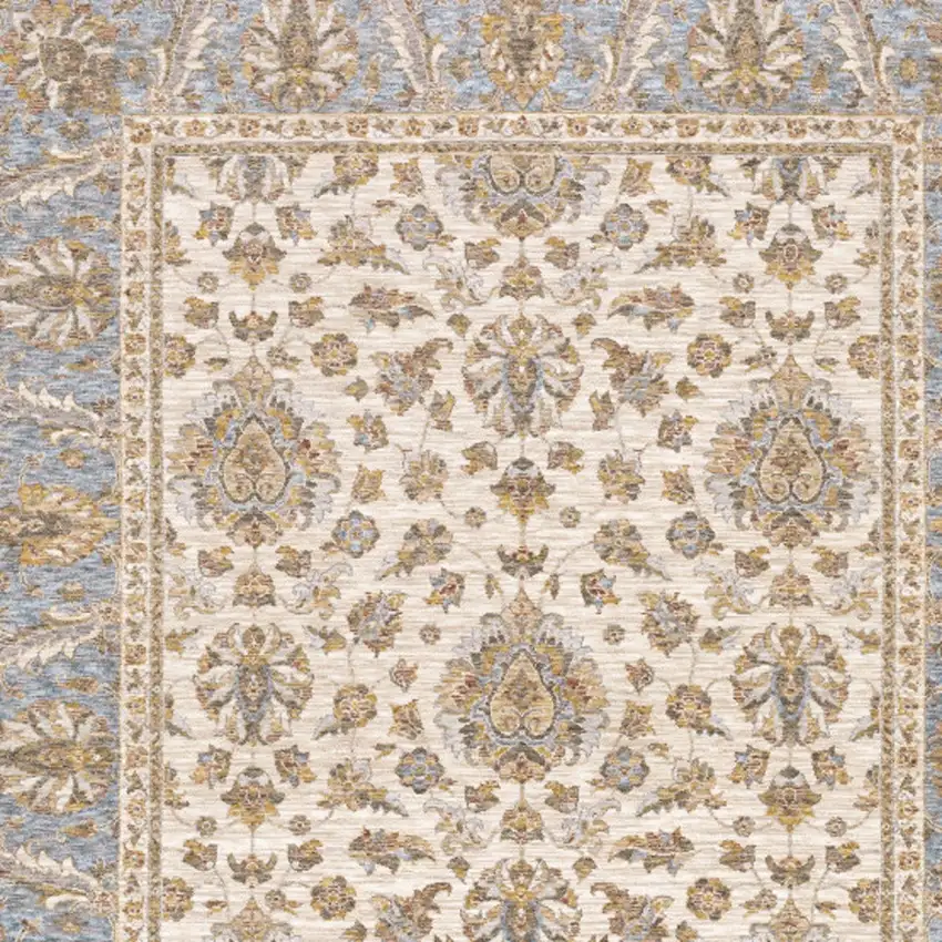 6' X 9' Ivory And Blue Oriental Power Loom Stain Resistant Area Rug With Fringe Photo 5
