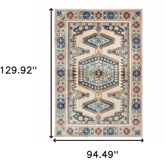 Ivory And Blue Oriental Power Loom Stain Resistant Area Rug Photo 5