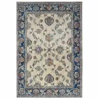 Photo of Ivory And Blue Oriental Power Loom Stain Resistant Area Rug