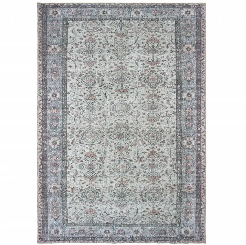 Ivory And Blue Oriental Power Loom Stain Resistant Area Rug Photo 1