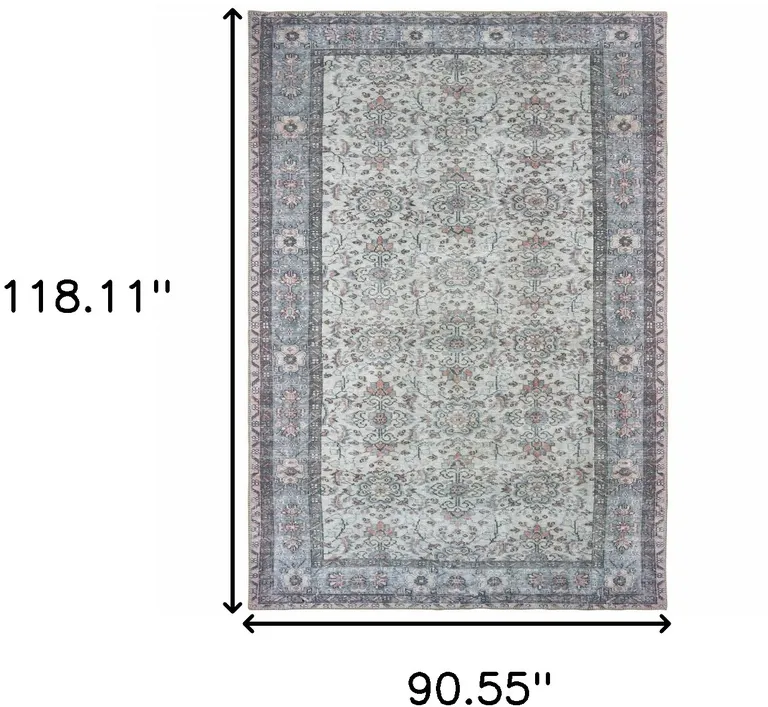 Ivory And Blue Oriental Power Loom Stain Resistant Area Rug Photo 4