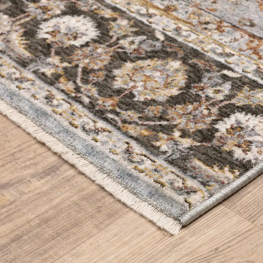 2' X 8' Ivory And Blue Oriental Power Loom Stain Resistant Runner Rug With Fringe Photo 7