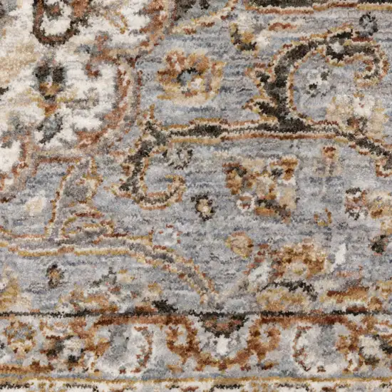 2' X 8' Ivory And Blue Oriental Power Loom Stain Resistant Runner Rug With Fringe Photo 4