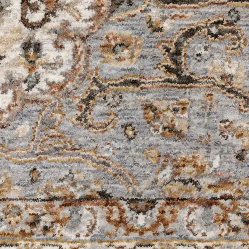 2' X 8' Ivory And Blue Oriental Power Loom Stain Resistant Runner Rug With Fringe Photo 4