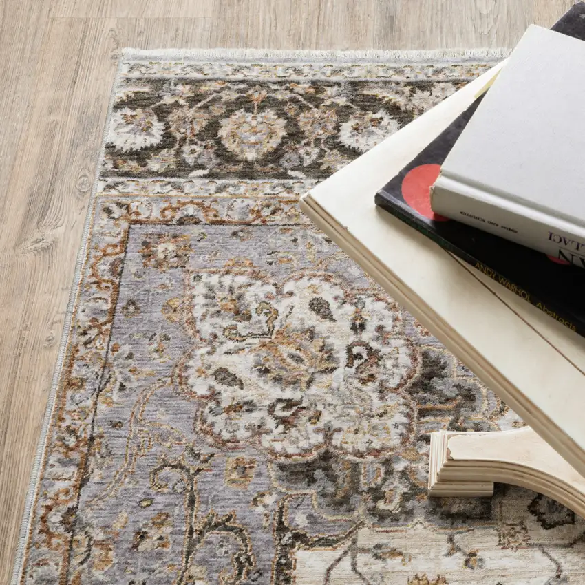 2' X 8' Ivory And Blue Oriental Power Loom Stain Resistant Runner Rug With Fringe Photo 8