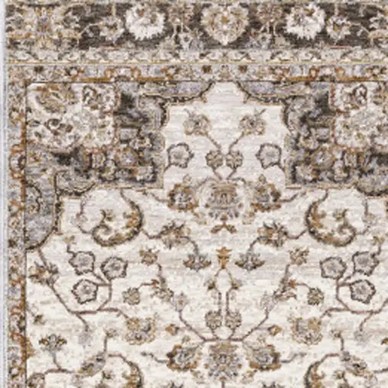 2' X 8' Ivory And Blue Oriental Power Loom Stain Resistant Runner Rug With Fringe Photo 5