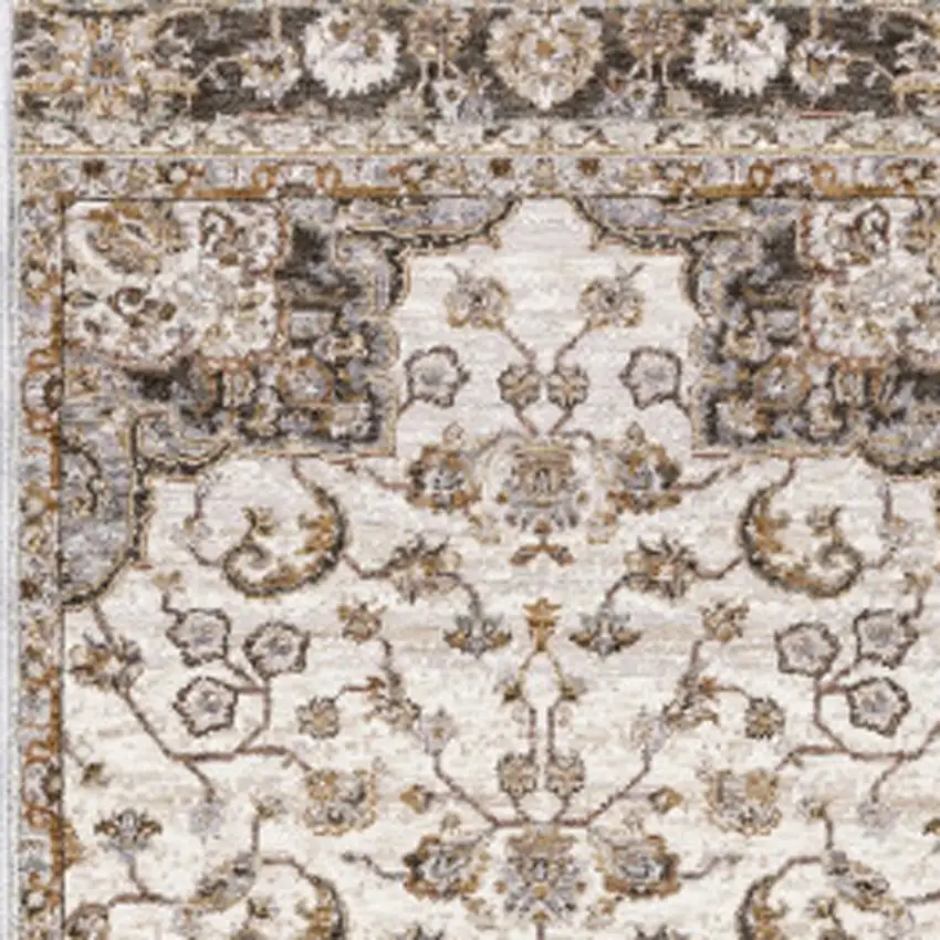 2' X 8' Ivory And Blue Oriental Power Loom Stain Resistant Runner Rug With Fringe Photo 5