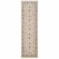 Photo of Ivory And Blue Oriental Power Loom Stain Resistant Runner Rug With Fringe