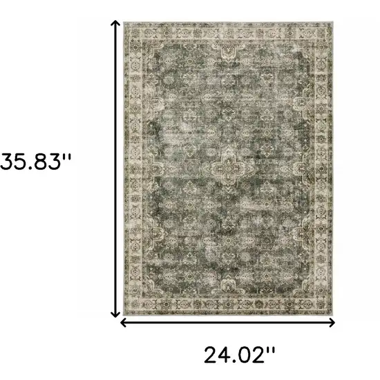 Ivory And Blue Oriental Printed Stain Resistant Non Skid Area Rug Photo 3