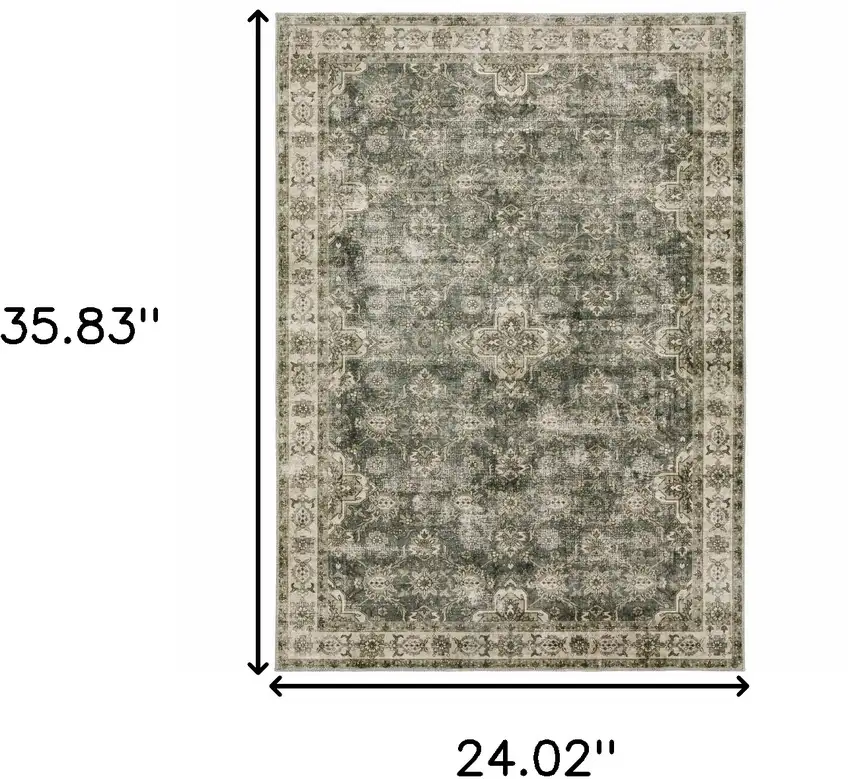 Ivory And Blue Oriental Printed Stain Resistant Non Skid Area Rug Photo 3