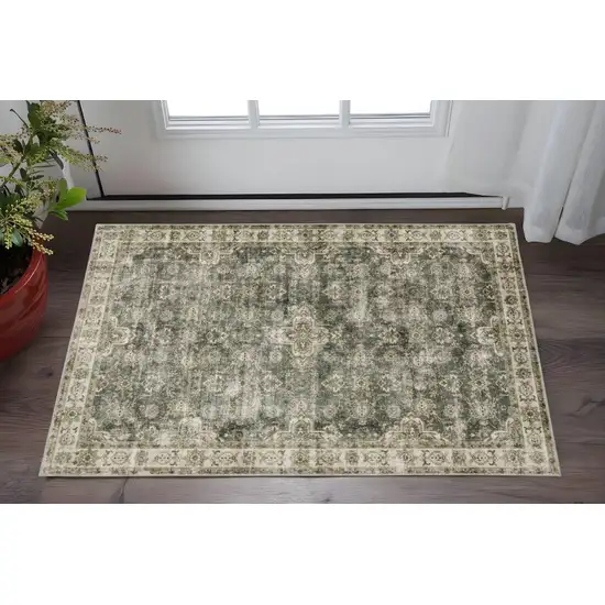 Ivory And Blue Oriental Printed Stain Resistant Non Skid Area Rug Photo 1