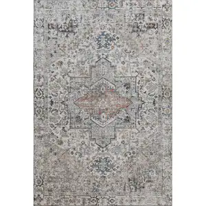 Photo of Ivory And Blue Oriental Washable Area Rug With UV Protection