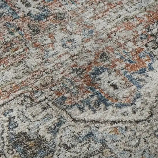 Ivory And Blue Oriental Washable Area Rug With UV Protection Photo 9