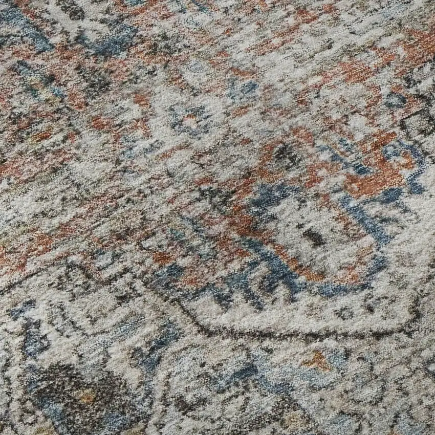 Ivory And Blue Oriental Washable Area Rug With UV Protection Photo 9