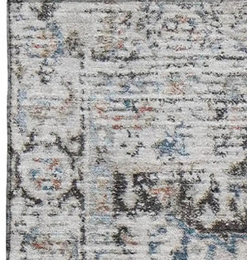 Ivory And Blue Oriental Washable Area Rug With UV Protection Photo 3