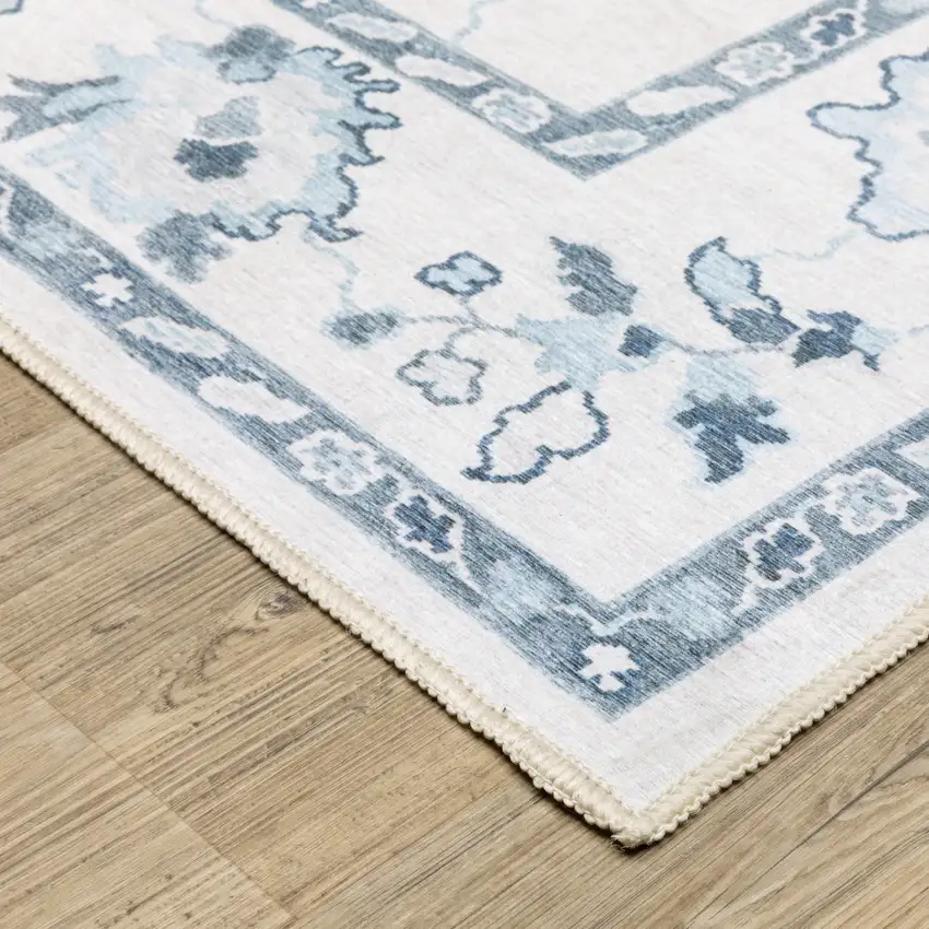 Ivory And Blue Oriental Washable Area Rug Photo 9