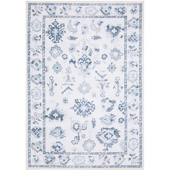 Ivory And Blue Oriental Washable Area Rug Photo 8