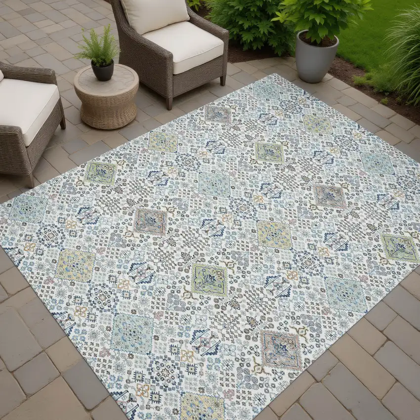 Ivory And Blue Oriental Washable Indoor Outdoor Area Rug Photo 7