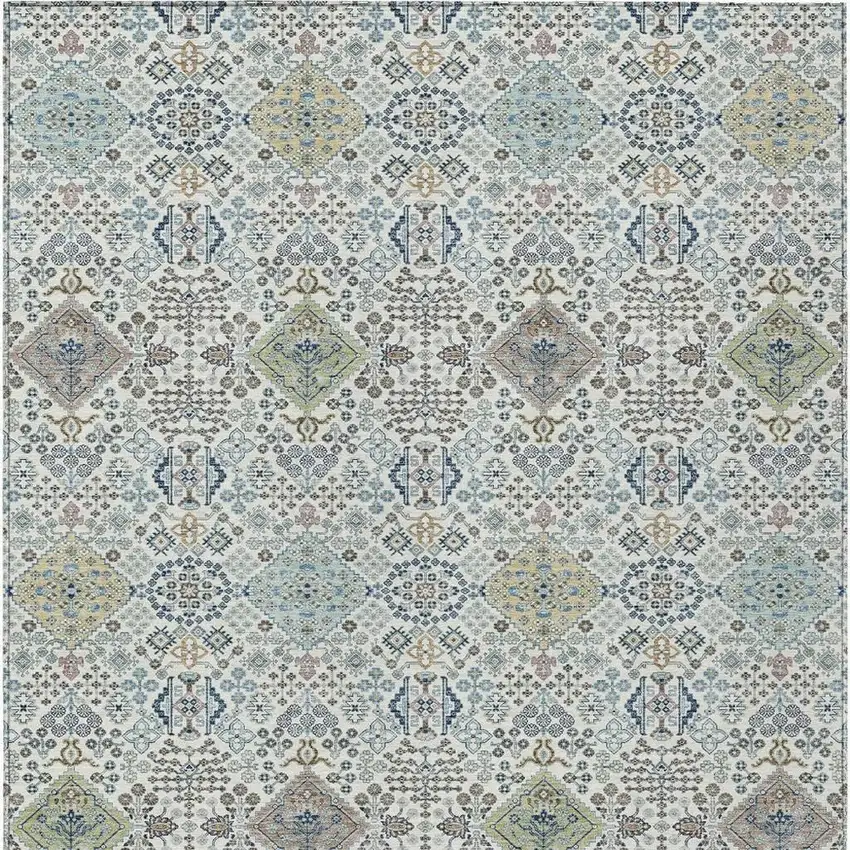 Ivory And Blue Oriental Washable Indoor Outdoor Area Rug Photo 3