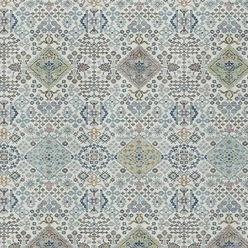 Ivory And Blue Oriental Washable Indoor Outdoor Area Rug Photo 2
