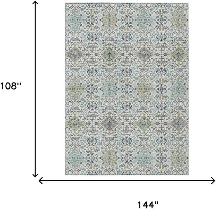 Ivory And Blue Oriental Washable Indoor Outdoor Area Rug Photo 6