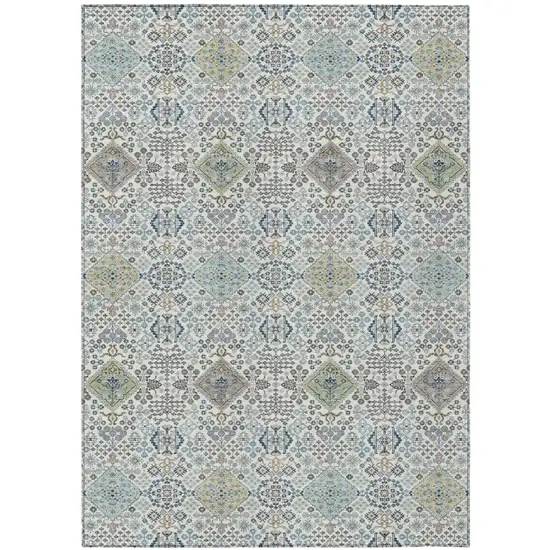 Ivory And Blue Oriental Washable Indoor Outdoor Area Rug Photo 1