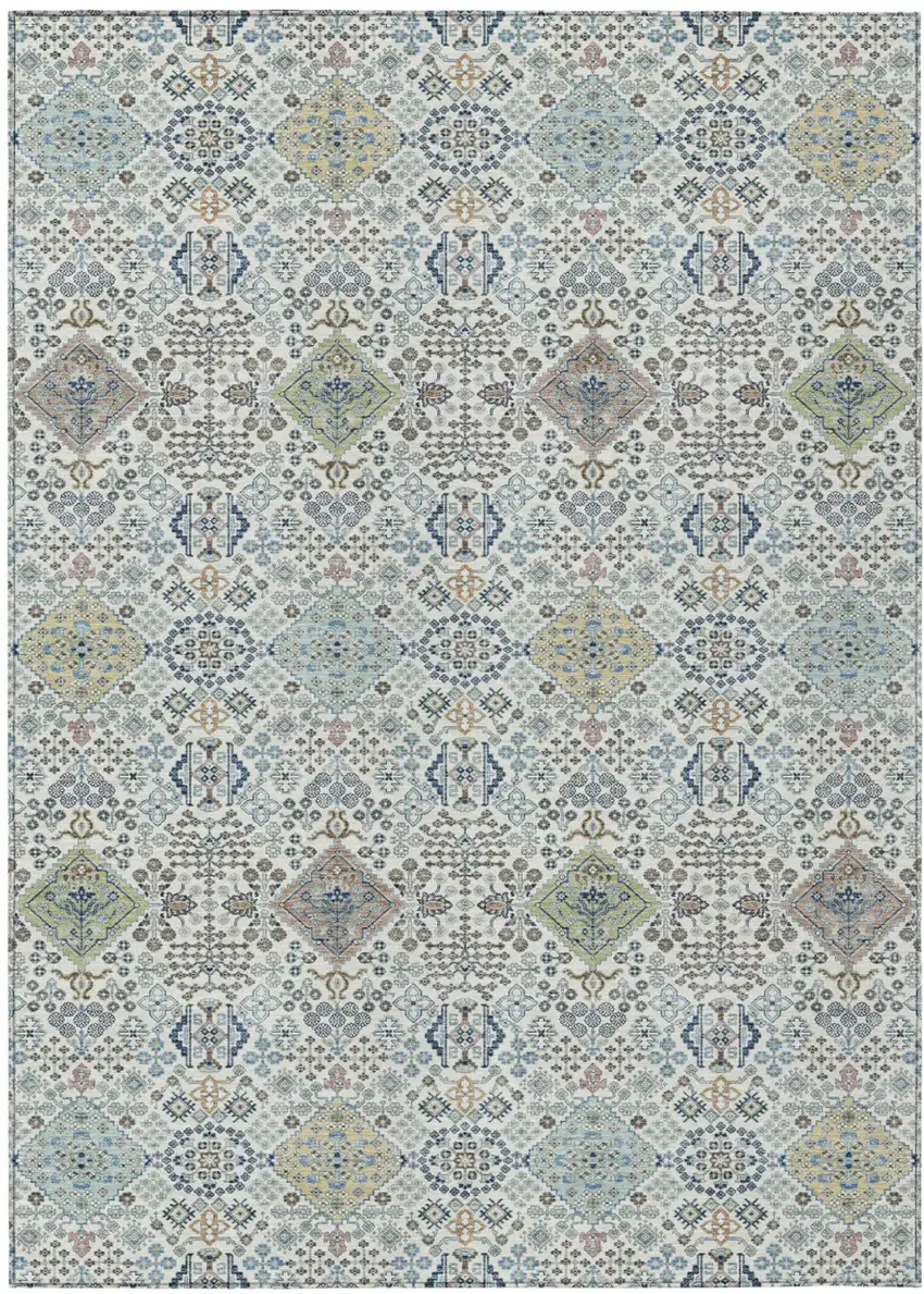 Ivory And Blue Oriental Washable Indoor Outdoor Area Rug Photo 1