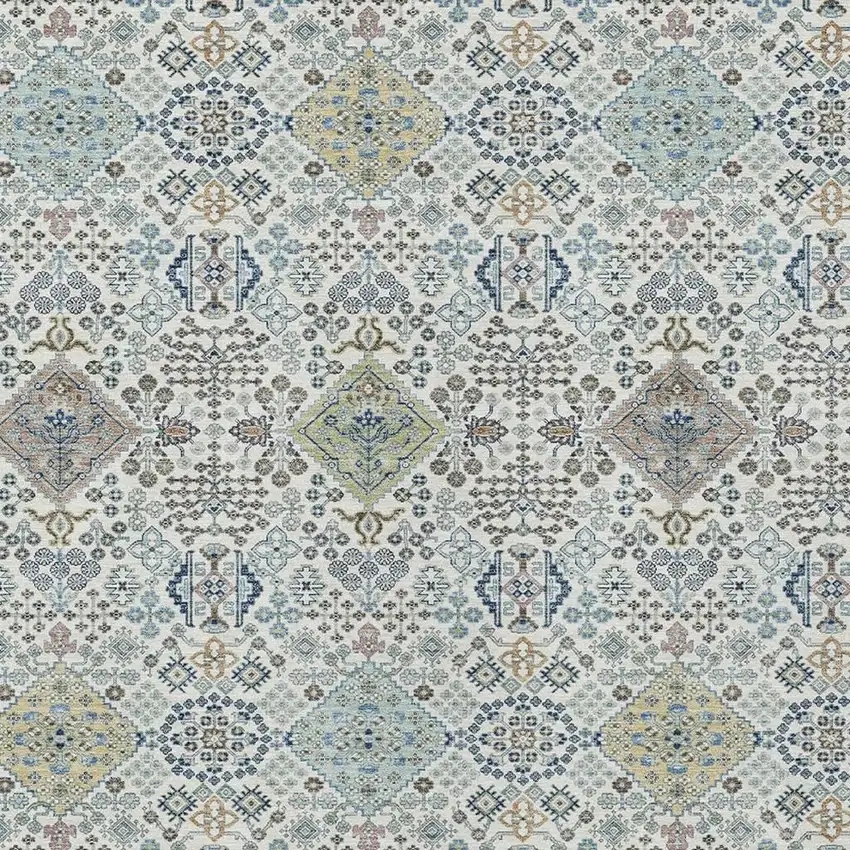 Ivory And Blue Oriental Washable Indoor Outdoor Area Rug Photo 2