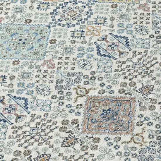 Ivory And Blue Oriental Washable Indoor Outdoor Area Rug Photo 9