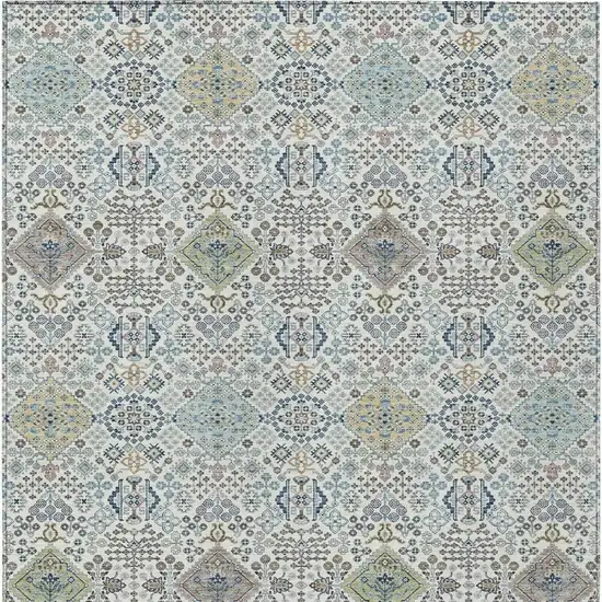 Ivory And Blue Oriental Washable Indoor Outdoor Area Rug Photo 3