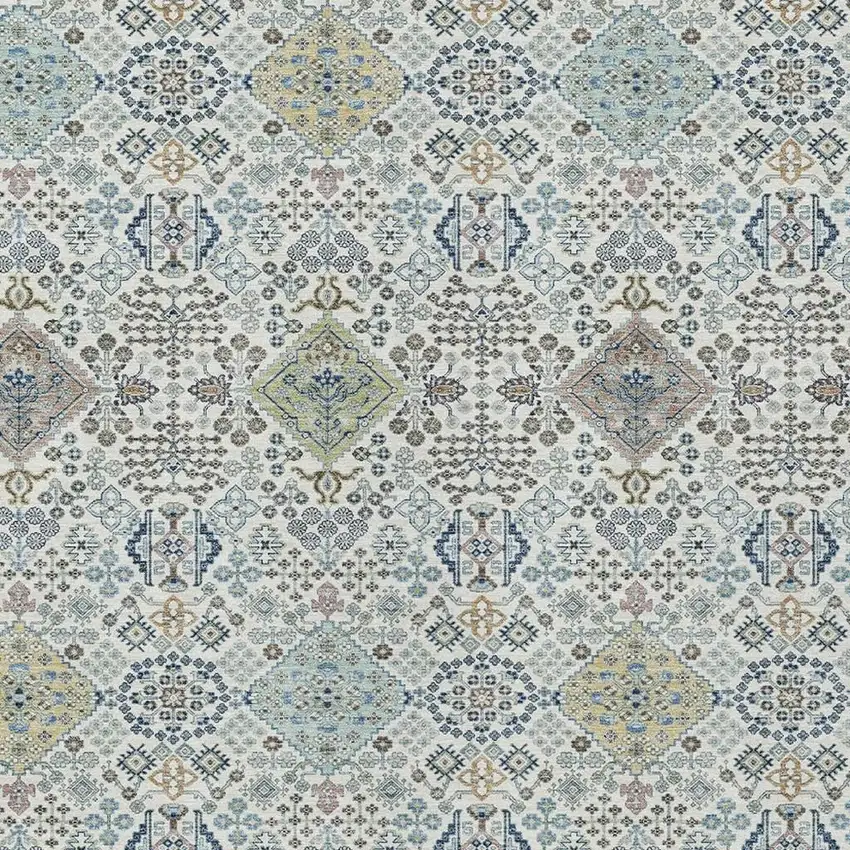 Ivory And Blue Oriental Washable Indoor Outdoor Area Rug Photo 2