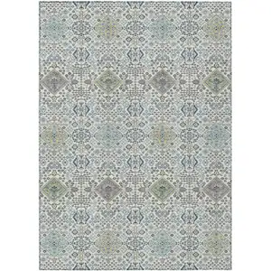Photo of Ivory And Blue Oriental Washable Indoor Outdoor Area Rug