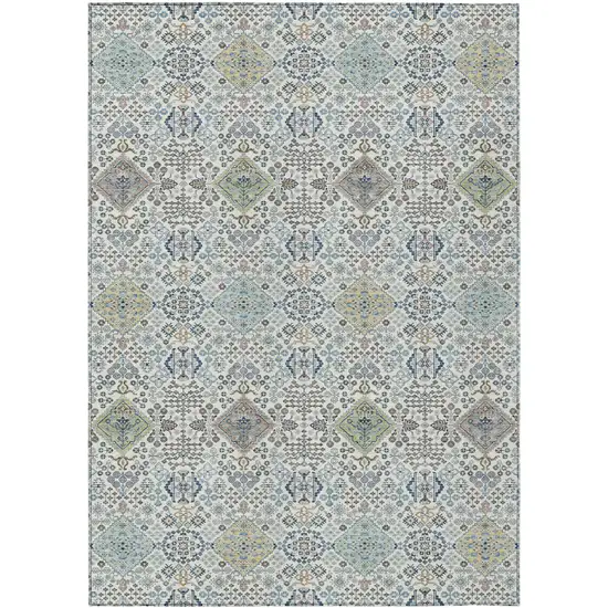 Ivory And Blue Oriental Washable Indoor Outdoor Area Rug Photo 1