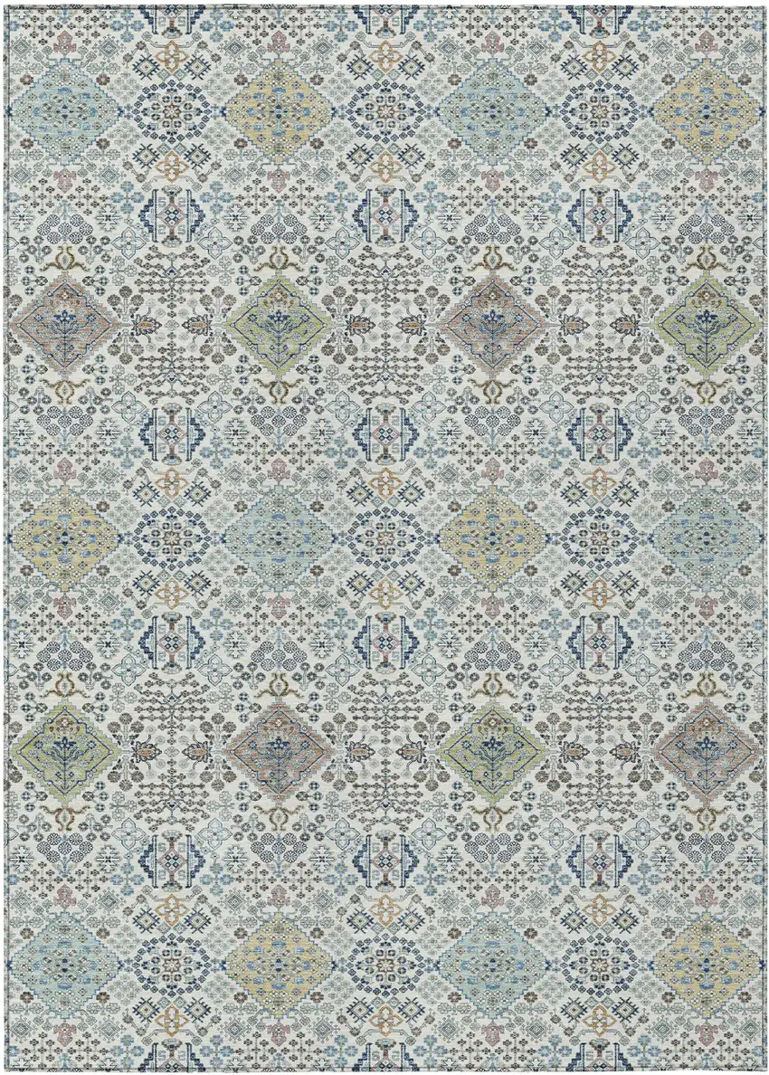 Ivory And Blue Oriental Washable Indoor Outdoor Area Rug Photo 1