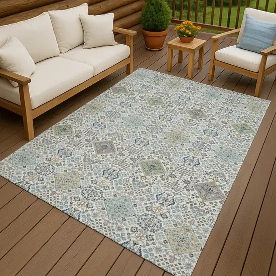Ivory And Blue Oriental Washable Indoor Outdoor Area Rug Photo 4