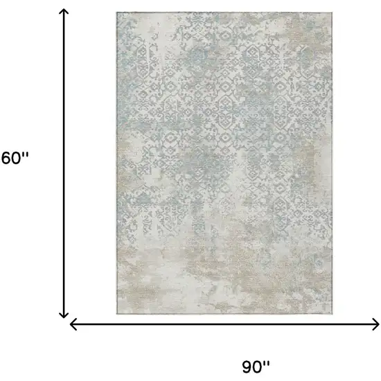 Ivory And Blue Oriental Washable Indoor Outdoor Area Rug Photo 7
