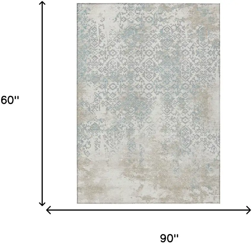 Ivory And Blue Oriental Washable Indoor Outdoor Area Rug Photo 7