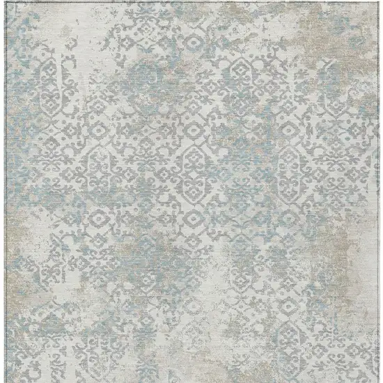 Ivory And Blue Oriental Washable Indoor Outdoor Area Rug Photo 4