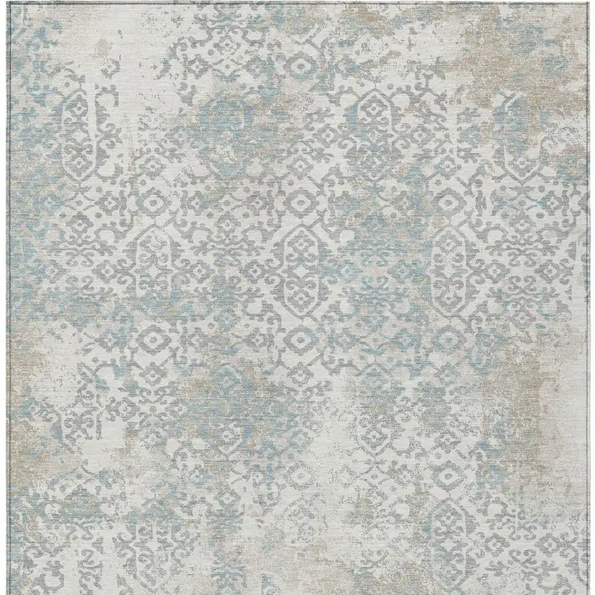 Ivory And Blue Oriental Washable Indoor Outdoor Area Rug Photo 4