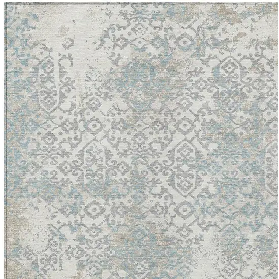 Ivory And Blue Oriental Washable Indoor Outdoor Area Rug Photo 3