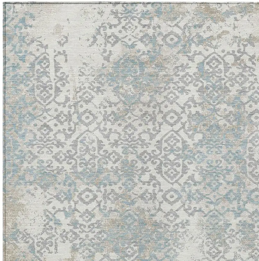 Ivory And Blue Oriental Washable Indoor Outdoor Area Rug Photo 3