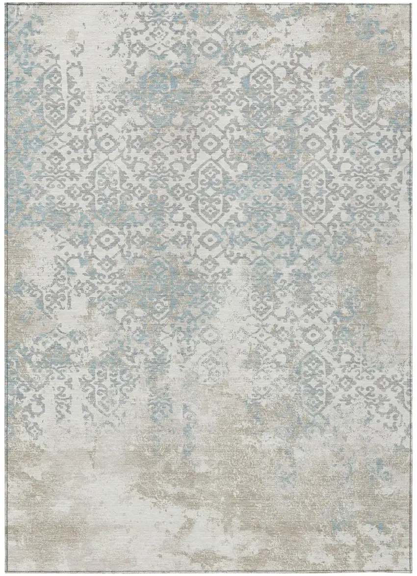 Ivory And Blue Oriental Washable Indoor Outdoor Area Rug Photo 2