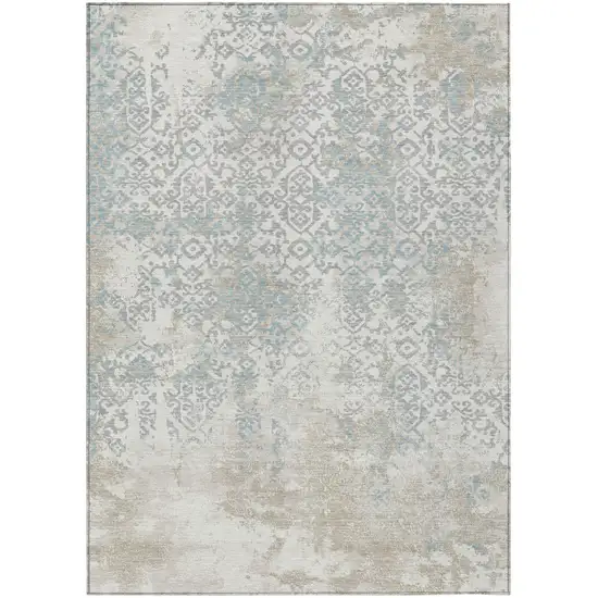 Ivory And Blue Oriental Washable Indoor Outdoor Area Rug Photo 2
