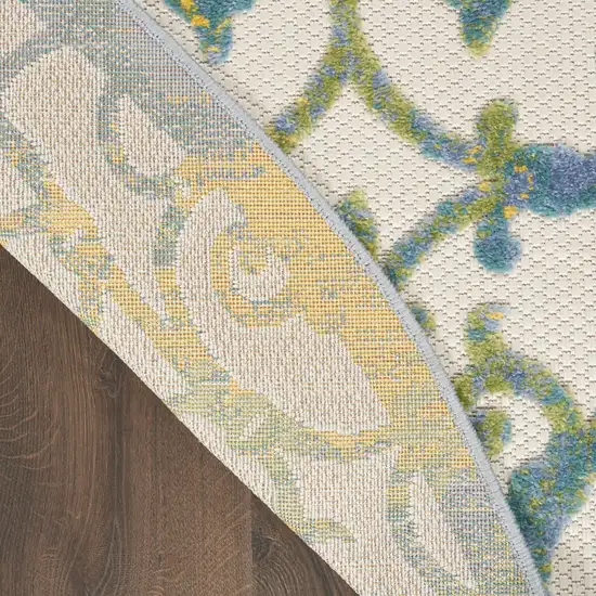 Ivory And Blue Round Indoor Outdoor Area Rug Photo 8