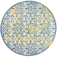 Photo of Ivory And Blue Round Damask Non Skid Indoor Outdoor Area Rug